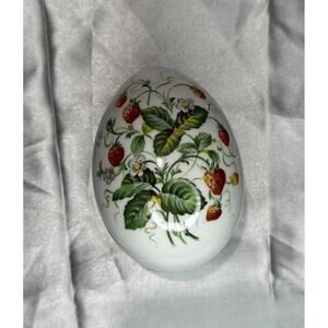 Limoges hand painted Egg Shaped Trinket box w/ Strawberries